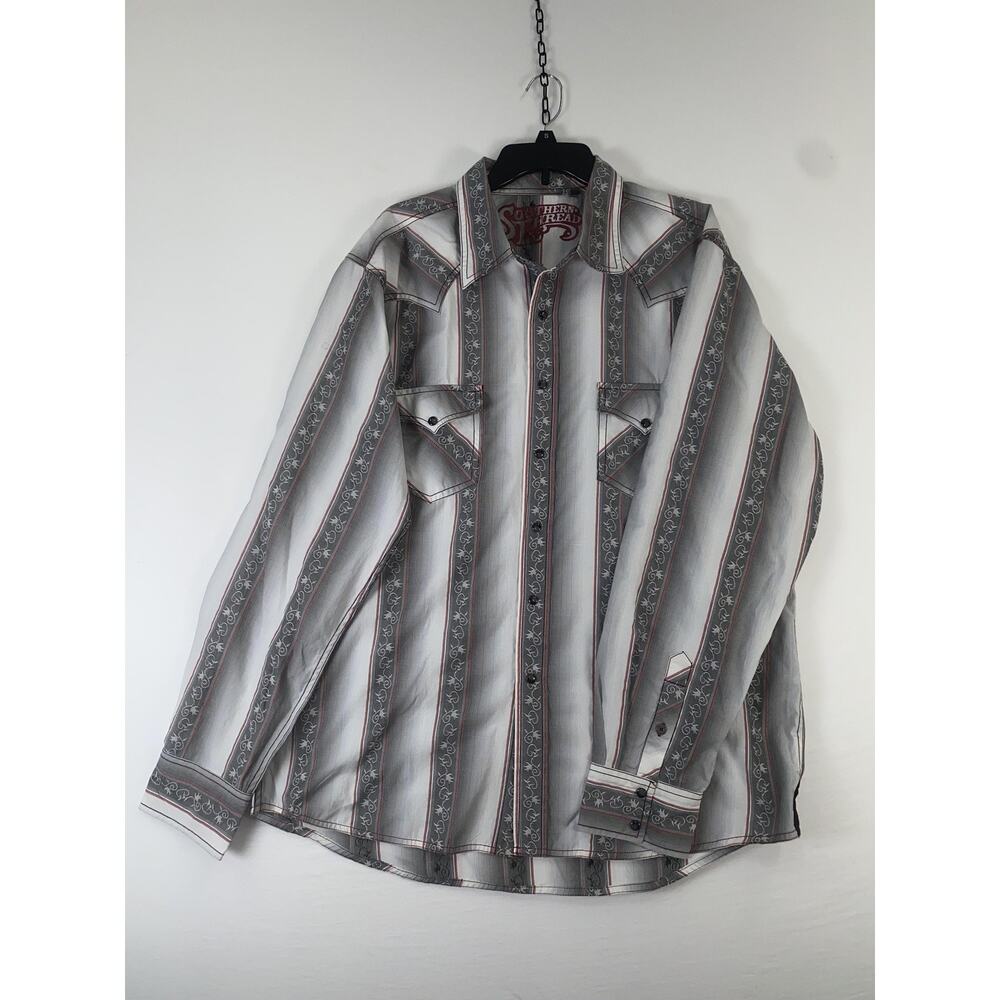 Southern Thread Shirt Mens 2XL Gray Striped Long Sleeve Western Pearl Snap